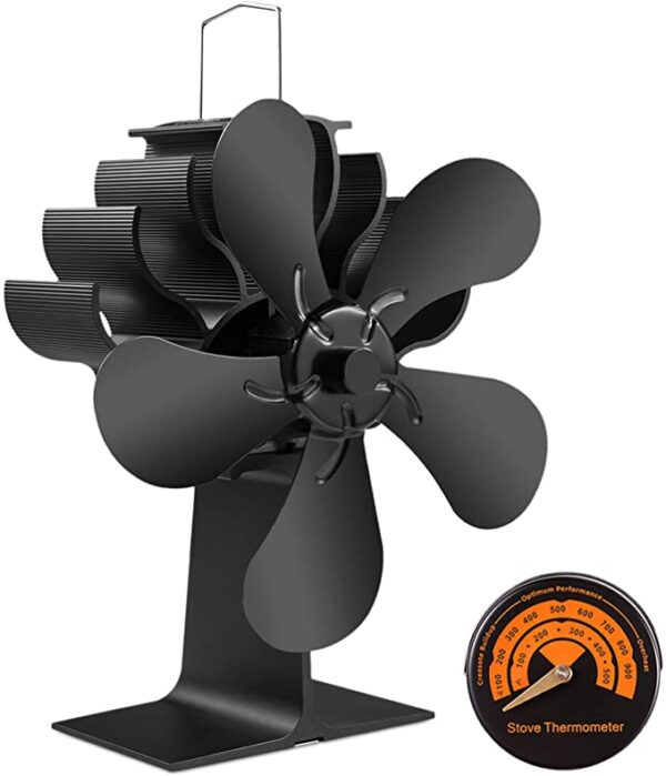 Ecoomcy 5 Blades Heat Powered Stove Fan- Silent Motors Wood Burning Stove Fireplace Fan Circulates Warm/Heated Air Eco Stove Fan for Gas Pellet Wood Log Stoves with Magnetic Thermometer.